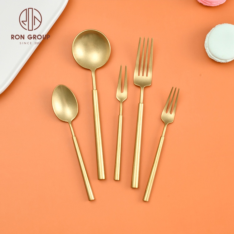 Hot Sale Frosted Restaurant Simple Design Luxury Hotel Wedding Bulk Flatware Cutlery Set Dinner Utensils Gold Silverware