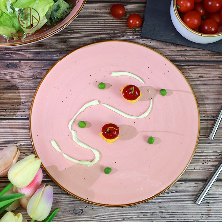 Hand painted Restaurant Banquet Rustic Speckles Ceramic Dishes Set Irregular Shape Snack Serving Porcelain Dinner Plate