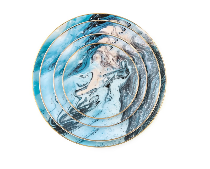 Wholesale Luxury Abstract Sea Water Design Ceramic Dinner Tableware Bone China Dinnerware Sets For Wedding Porcelain Plates