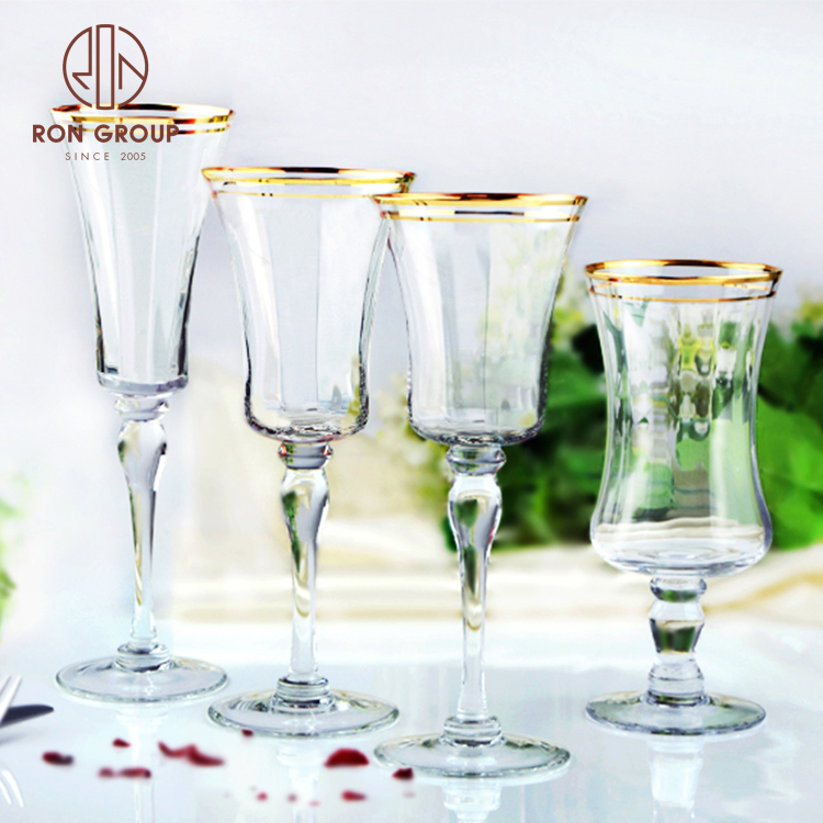 Vintage Gold-Rim Long Stem Wine Glass Set for Weddings, Parties & Fine Banquets