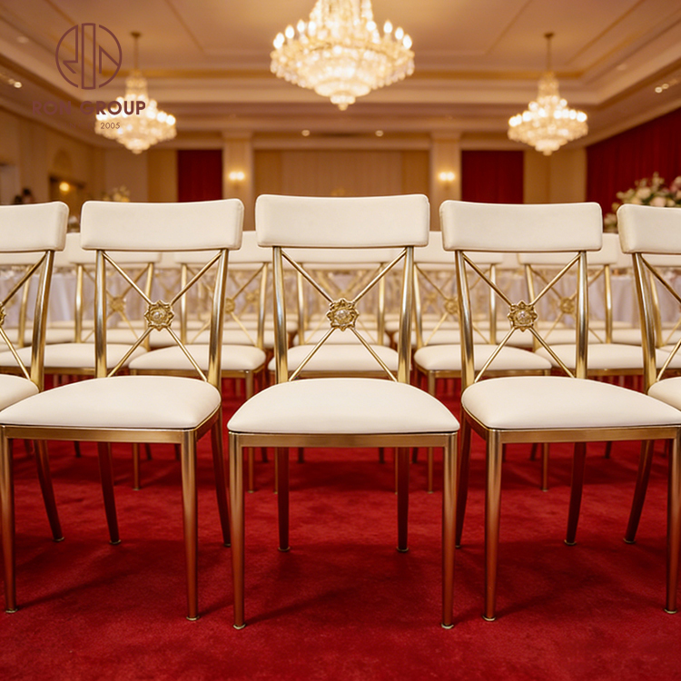 Gold Stainless Steel Wedding Chair with Padded Backrest and White Velvet Seat