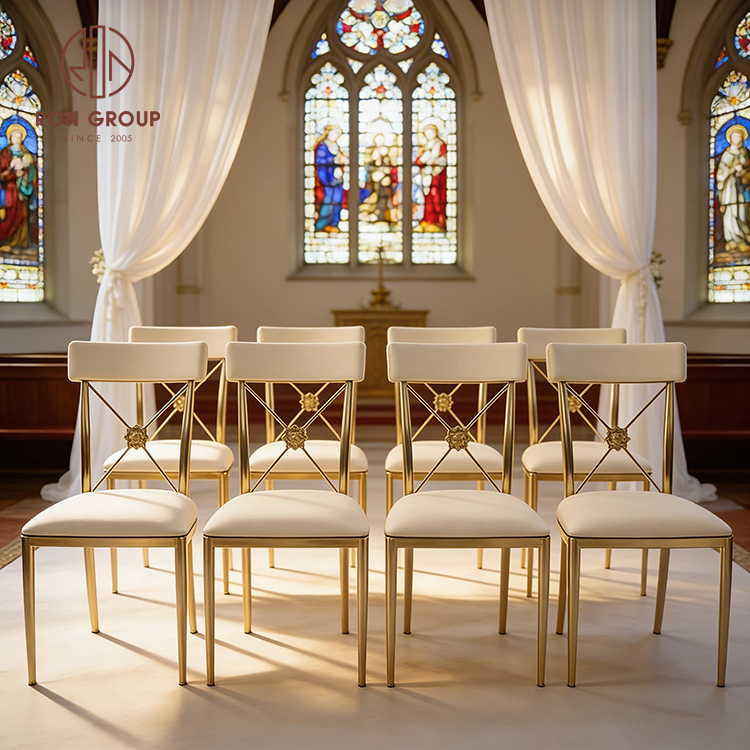 Premium Gold Wedding Chair with Upholstered Backrest and White Velvet Seat