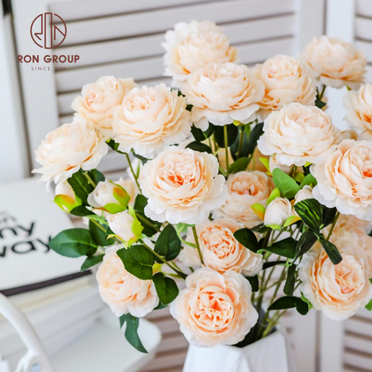 European-Style Silk Peony Stems – 3-Head Artificial Flowers for Home, Party & Wedding Decoration