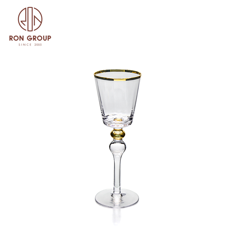 Handmade Gold-Rim Crystal Wine Goblet for Luxury Weddings & Fine Dining Venues