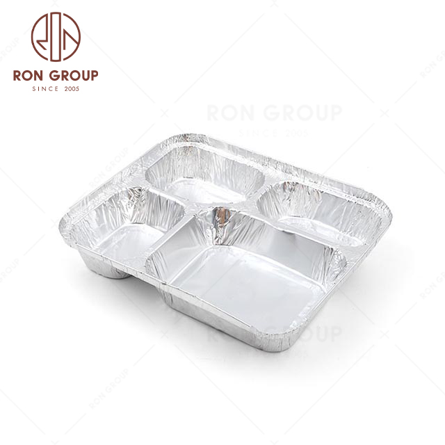Wholesale cheap restaurant Food grade disposable takeout four partition aluminum foil box