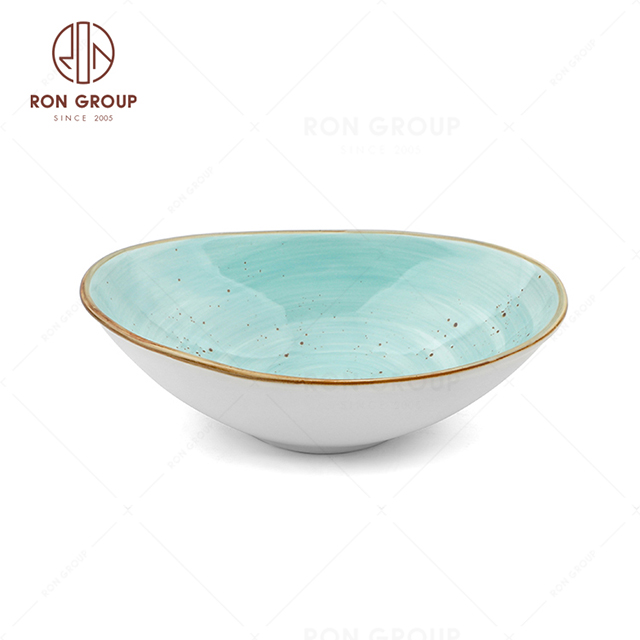 Wholesale hot selling restaurant banquet wedding sky blue high strength porcelain gold ingot bowl Ceramic bowl