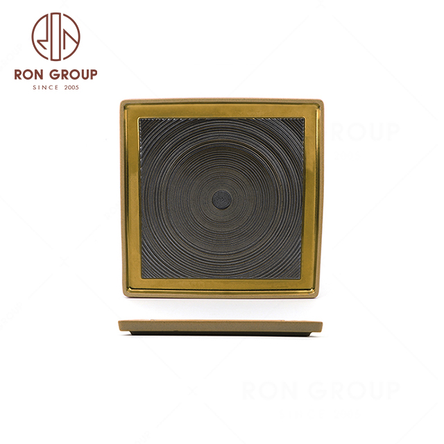 Wholesale high-grade restaurant 9.5 10.5 inch Gold plated elegant thread grain square dinner plate ceramic plate