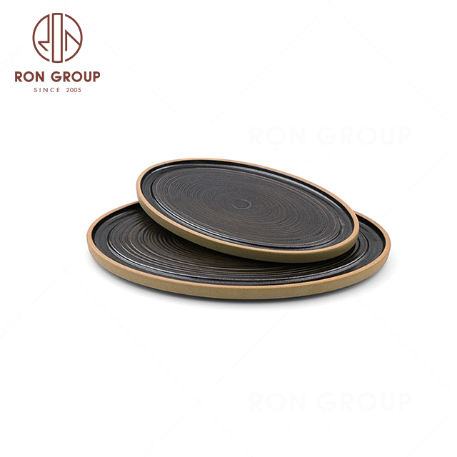 Wholesale modern restaurant 12 14 inch Yarn-textured oval plate food plate ceramic plate