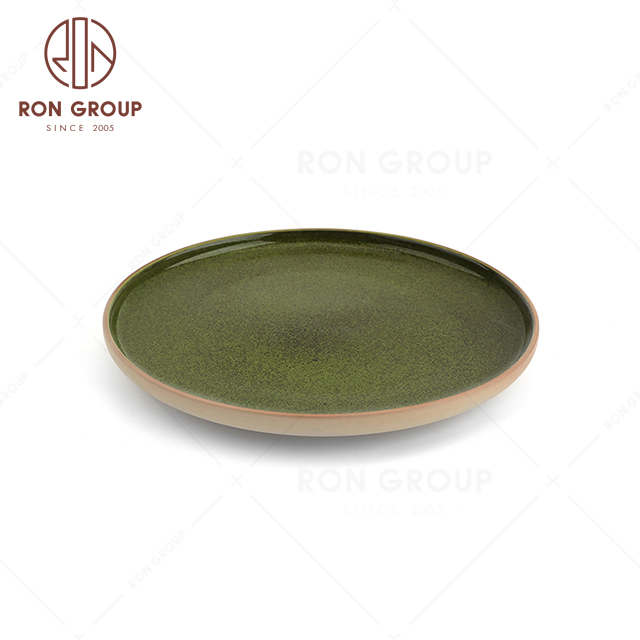Wholesale hot sale excellent quality hotel restaurant wedding banquet tableware modern high-grade texture olive green terracotta shallow plate