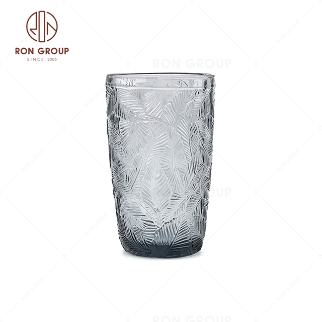 High quality popular restaurant wedding drinkware glassware leaf pattern Qianlan Shine Stone black glass cup