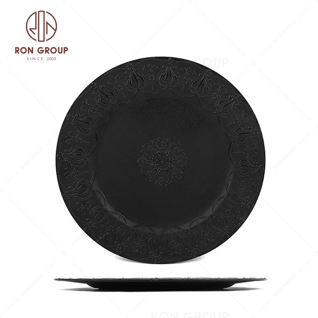 Unique design high quality restaurant hotel wedding decoration high-grade texture exquisite black plastic round plate