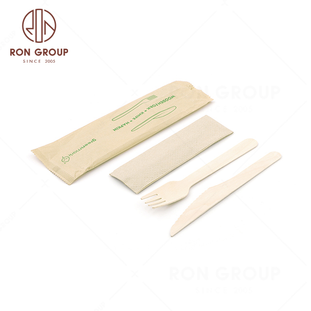 Wholesale cheap price restaurant cafe club modern high quality Birch disposable knife fork and tissue set