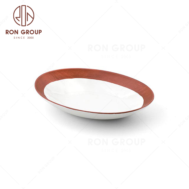 Wholesale cheap price wedding banquet tableware rose gold oval salad plate ceramic bowl