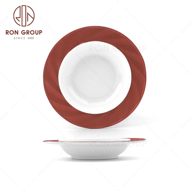 Wholesale hot selling modern wedding restaurant Rose gold Windmill round soup plate ceramic bowl