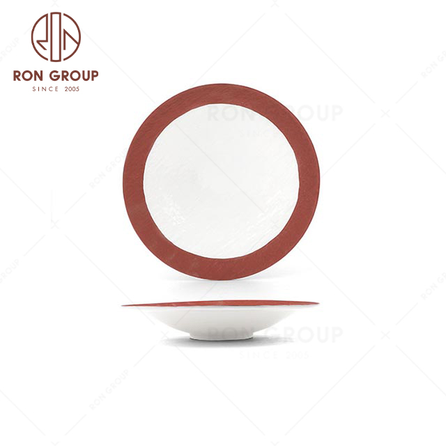 Popular Modern style cheap restaurant tableware Rose gold stone textured soup plate ceramic bowl