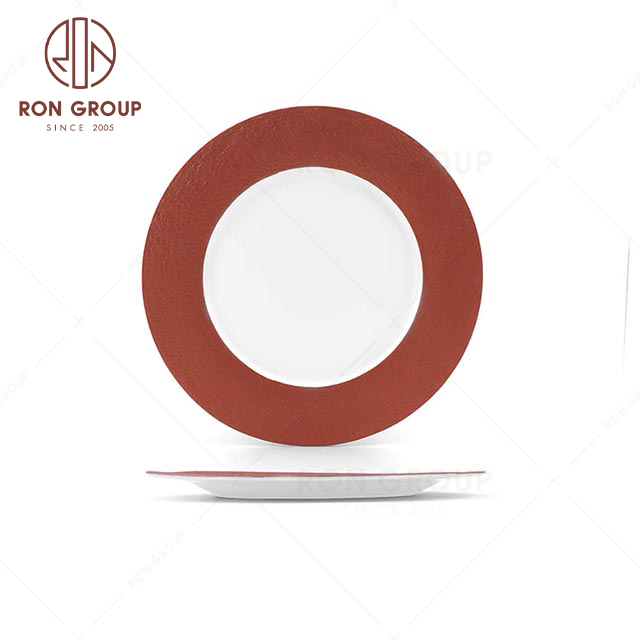 Wholesale modern style wedding restaurant tableware luxury Rose gold stone disc ceramic plate