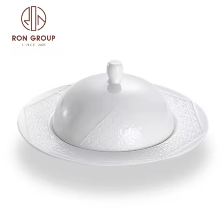Bone China Deep Soup Plate with Lid for Western Restaurant & Wedding Banquets