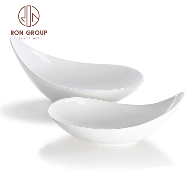 Japanese-Style White Angled Porcelain Salad Bowls for Restaurant Service