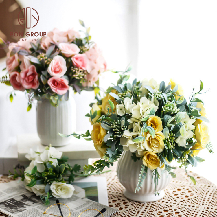 Artificial Hydrangea & Camellia Bouquet – Colorful Faux Flower Arrangement for Home and Wedding Decoration