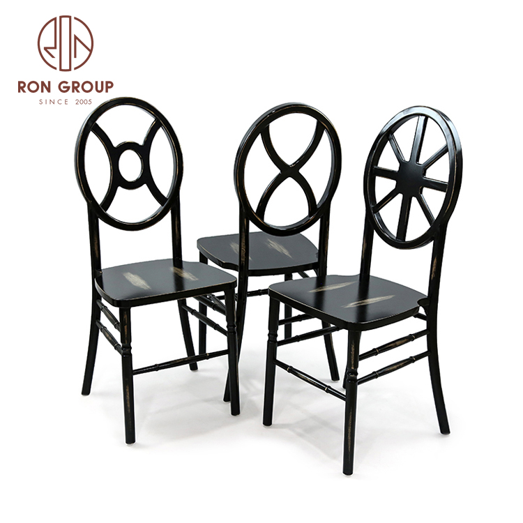 Antique Black Cross-Oval Back Wedding Banquet Chair for Moody Reception & Ceremony Seating