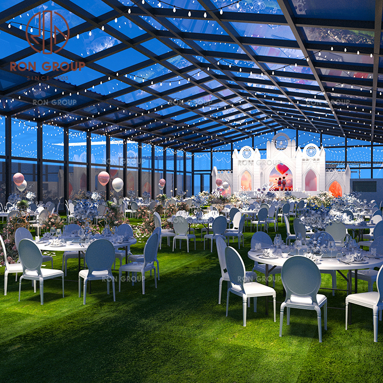 White Round Tables & Oval-Back Chairs Set for Garden Wedding Ceremony & Reception