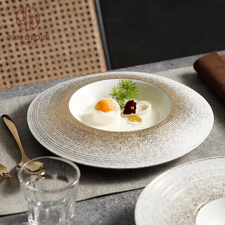 Textured Deep Porcelain Soup & Pasta Plates for Fine Dining and Catering